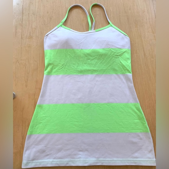 Lululemon Power Y tank size 4 bold stripe zippy green workout gym yoga - Picture 6 of 11